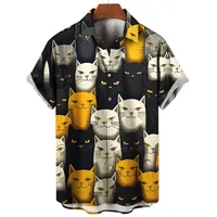 Summer Fashion Cartoon Animal Cat Print Men's Printed Short Sleeve Shirt Street Daily Casual Men Shirt Oversized Tops SIZE S-5XL 1