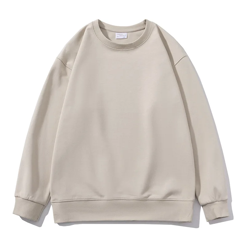 

A220 Autumn New Arrival Heavyweight 330g Cotton Loose Sweatshirts For Man Causal Solid Color Light Khaki Sports Pullovers Tops