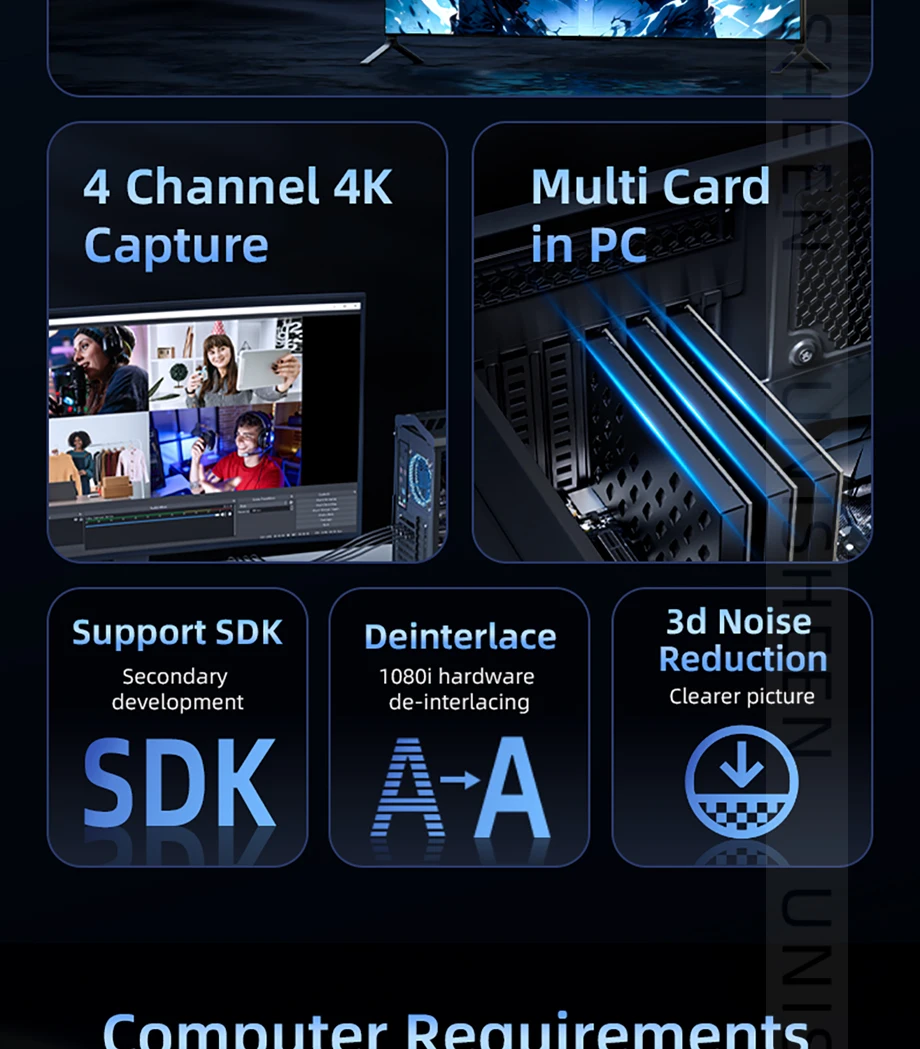 4Channel 2160p OBS Vmix Wirecast Streaming Quad HDMI Broadcast PCI Express UHD V