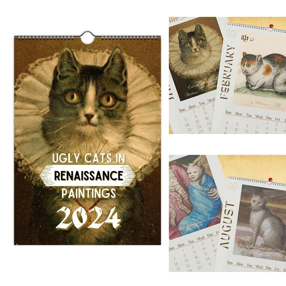 

Календарь Настенный с мультяшным злым котом и календарем, 2024