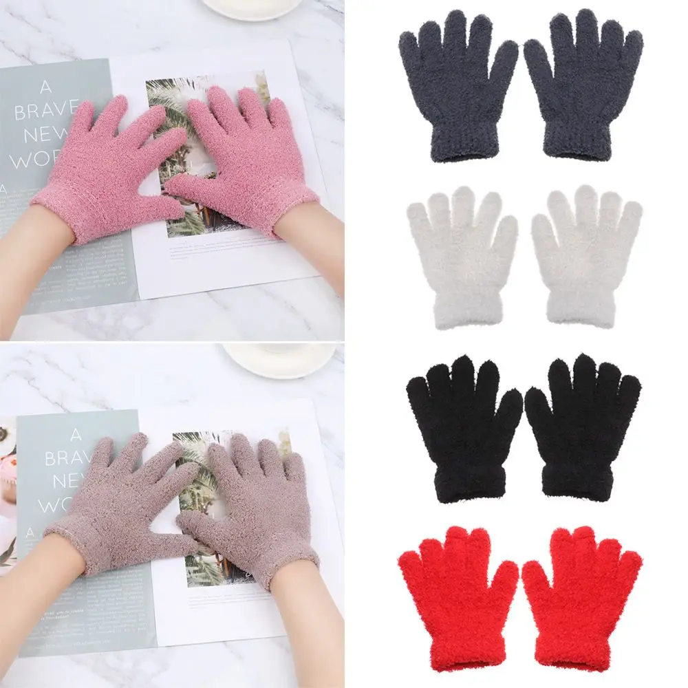 0-11 Years Old Winter Lovely Cartoon Soft Warm Full Fingers Kids Gloves Candy Color Coral Plush Mittens