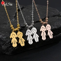 Sifisrri Personalized Engrave Name Date Kid Pendant Necklace Stainless Steel For Women Child Family Choker Birthday Jewerly Gift