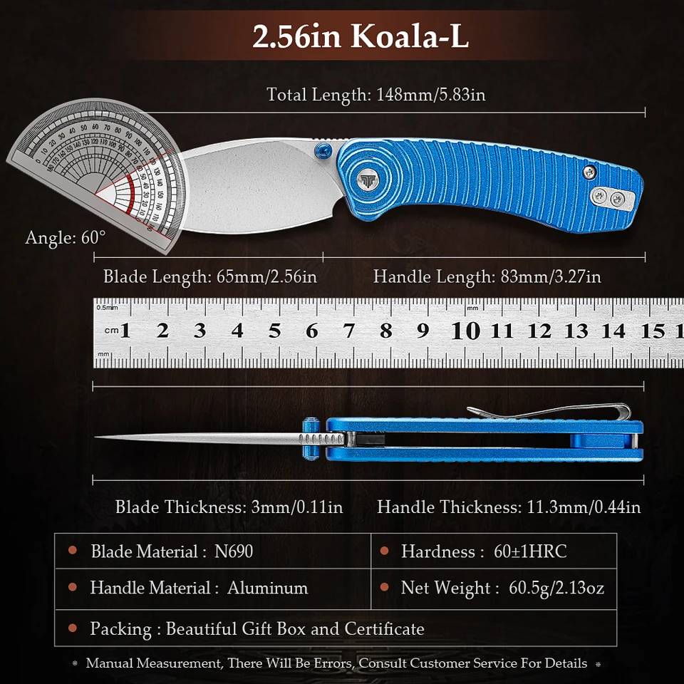 TRIVISA Koala-L Pocket Folding Knife for Men,EDC Camping Outdoor