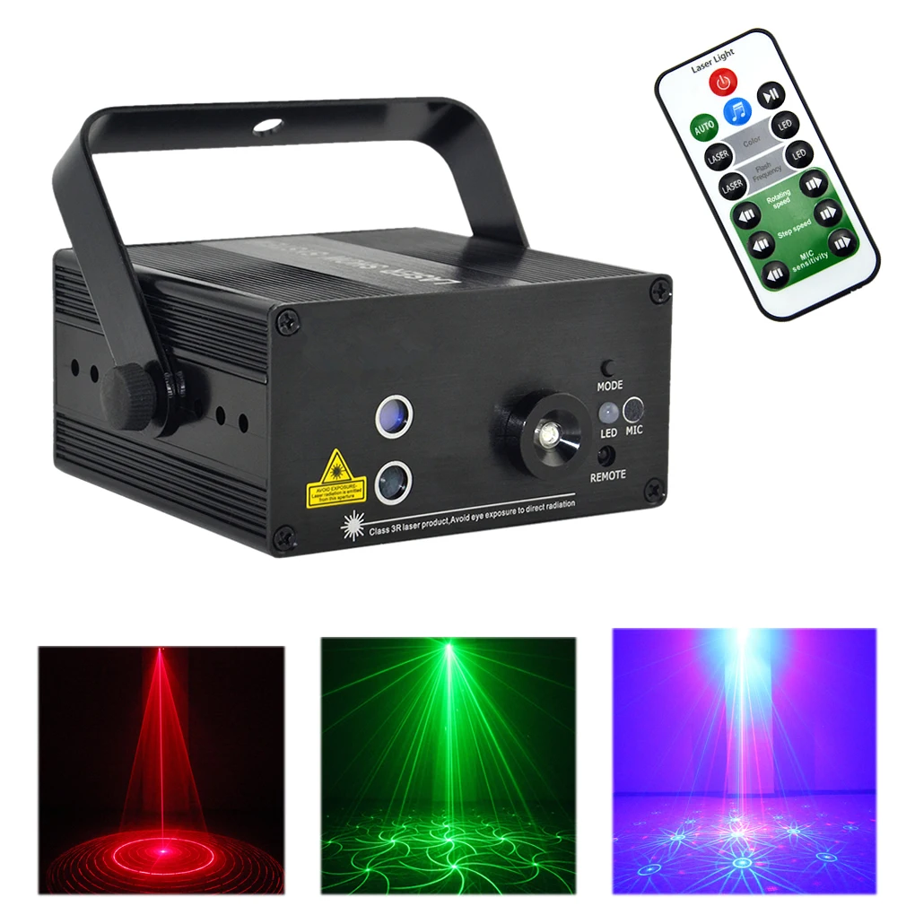 SUNY Laser Lighting 16 Combination Patterns Red Blue DJ Laser Light Blue LED Music Laser Projector Remote Control Sound Activated Stage Lighting Dance House Decoration Xmas Holiday Event Party Show 