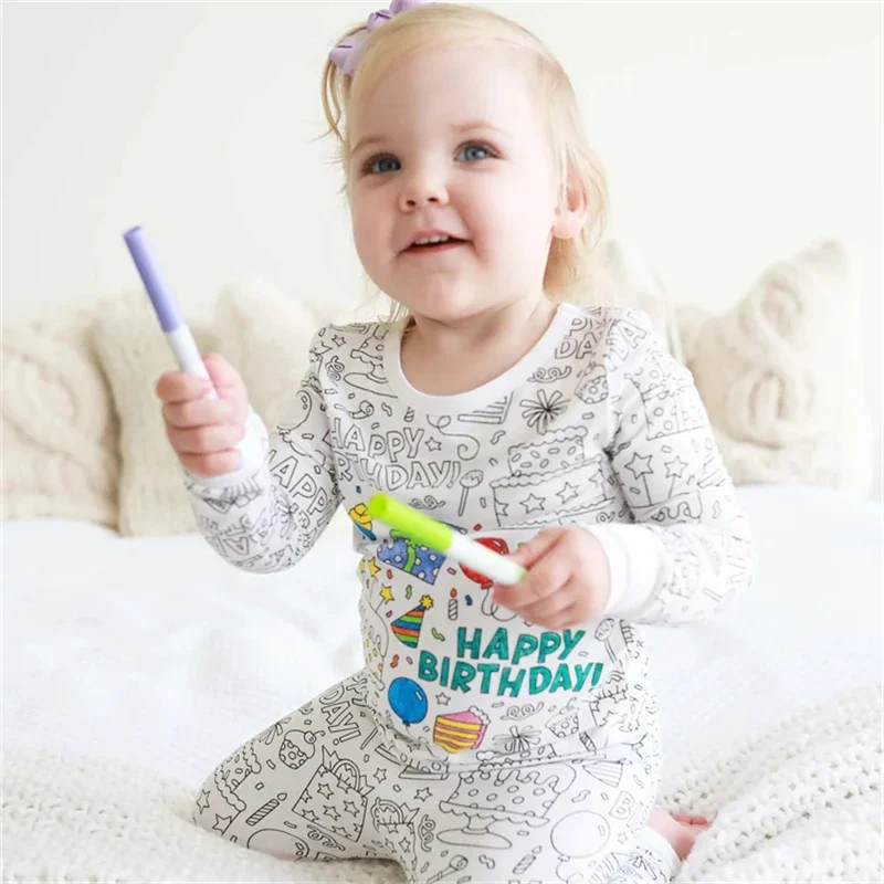 Colorable Two Piece Pajama Set for Children Boys Girls Color Your Own Handcraft Pyjamas Christmas Kids DIY Coloring Clothing