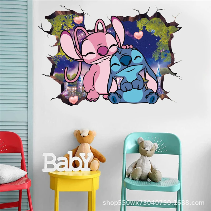 Wall Stickers Cartoon Lilo & Stitch Movie Wall Stickers For Kid's Room Kindergarten Living Room Wall Decoration Animated Poster Art Mural