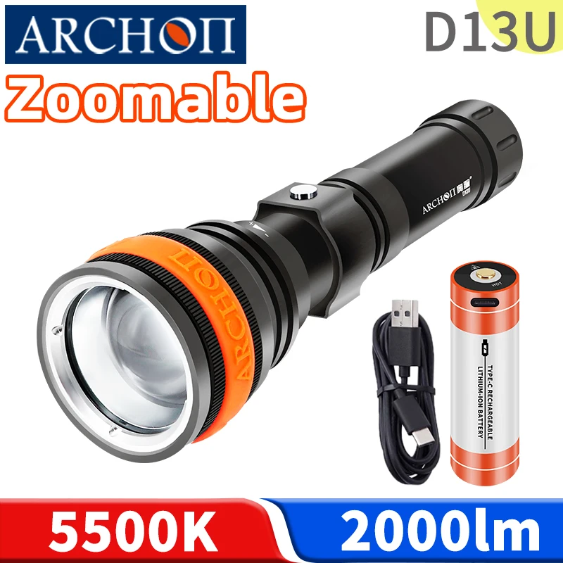 

D13U Zoomable scuba diving lights 2000lm Dive flashligh Underwater 100m Dive torch Hunting Outdoor Adventure Rescue Sea Fishing