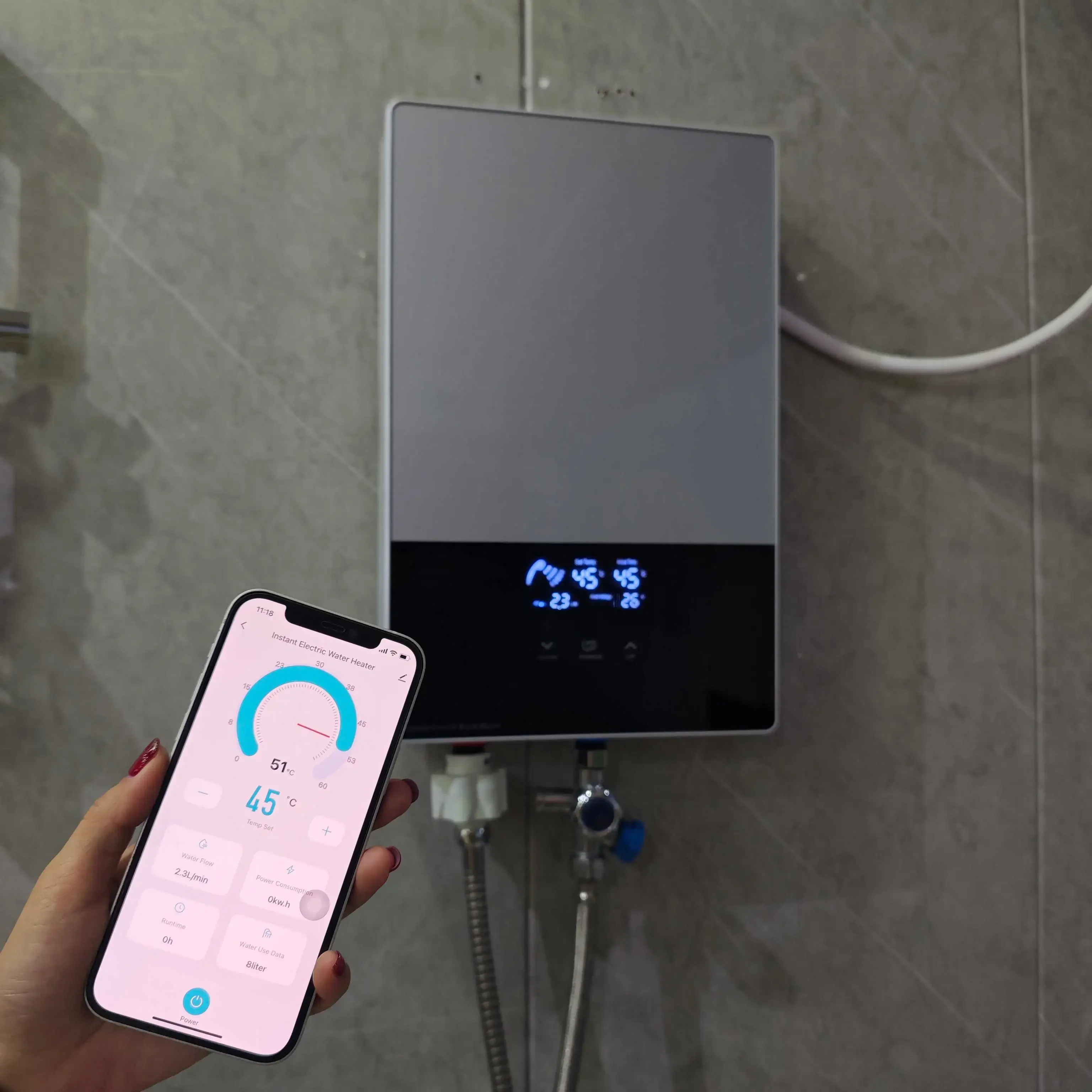 Winter Ice BathOn Demand Supply Wifi Control App Control Wall Mounted Bathroom Sink Small Size Instant Electric Water Heater For