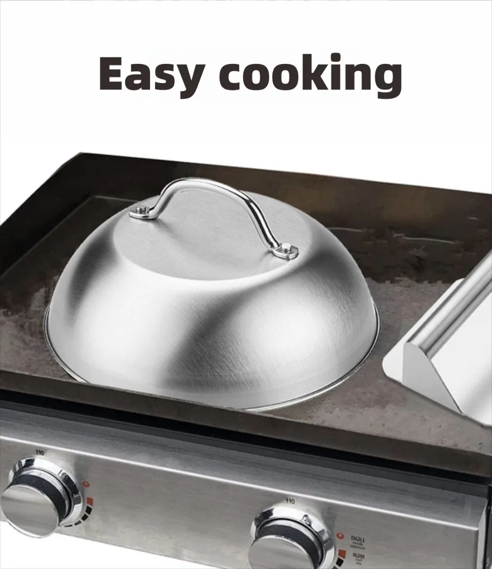 Stainless Steel Oven Squeegee Cover Arched Round 6/9inch Cheese Melting Dome Barbecue Tools with Handle Steak Pot Lids Cover
