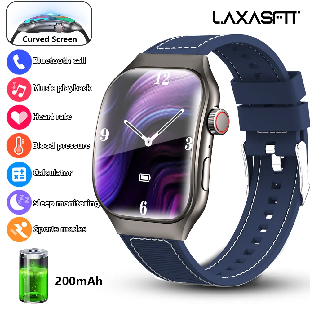 LAXASFIT New Curved Screen Women's Smart Watch 2.01'' AMOLED HD Touch Screen Bluetooth 5.3 Voice Call Men's Fitness Smart Watch