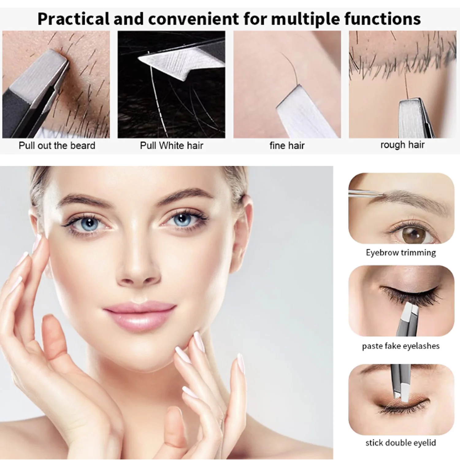 1/2/4PCS 스테인레스 스틸 블랙 슬랜트 팁 핀셋 눈썹 트리머 (내향성 모발, 코털, 얼굴 털, 블랙헤드, 진드기 제거용)