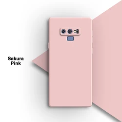 Square Liquid Silicone Phone Case with Camera Protection - Candy Color Simple Back Cover - Samsung Note 9 (Sakura Pink)