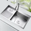 Kitchen sink, stainless steel kitchen sink with laundry board, faucet, easy to clean double bowl, 600mm/23.6in, Sink 1