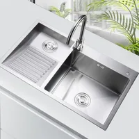 Kitchen sink, stainless steel kitchen sink with laundry board, faucet, easy to clean double bowl, 600mm/23.6in, Sink 1