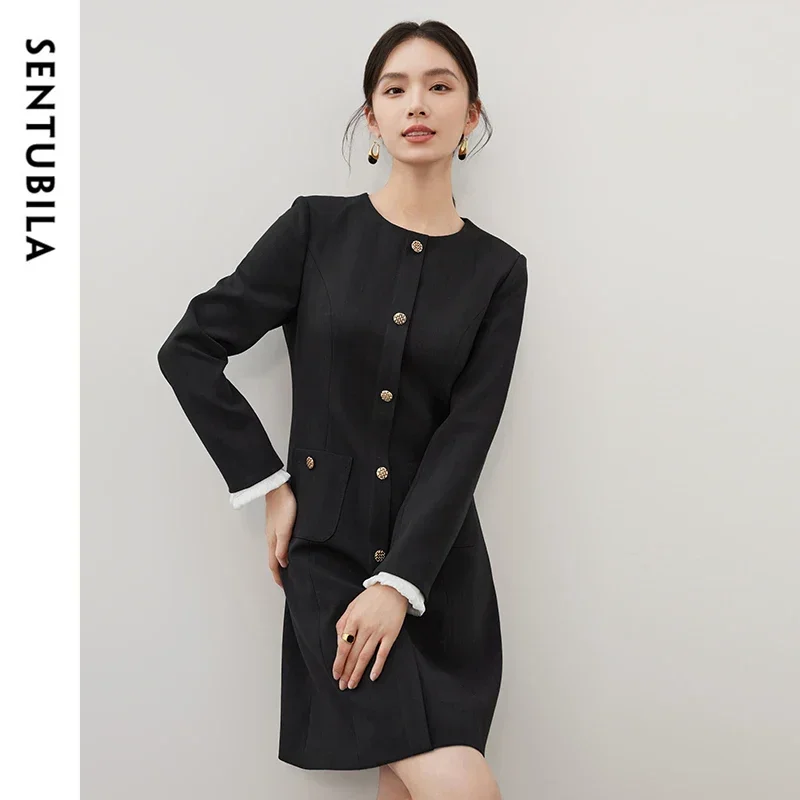 SENTUBILA 여성용 우아한 질감 스플라이스 미니 드레스: 가을 패션의 완벽한 선택