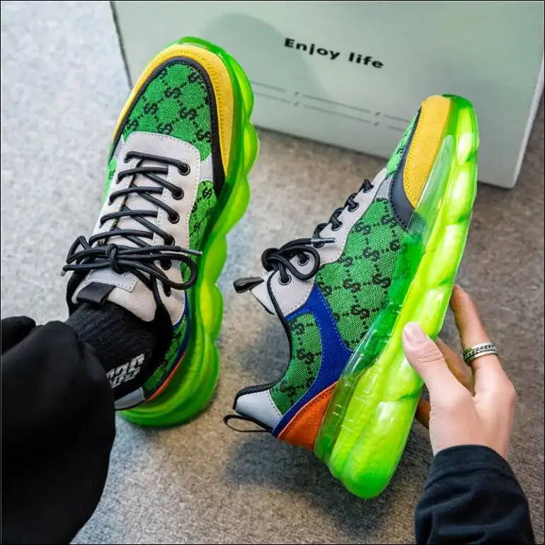 

New Men Platform Shoes Spring Cool Casual Sport Shoes Trend Print Canvas Casual Shoes Street Men Chunky Sneakers