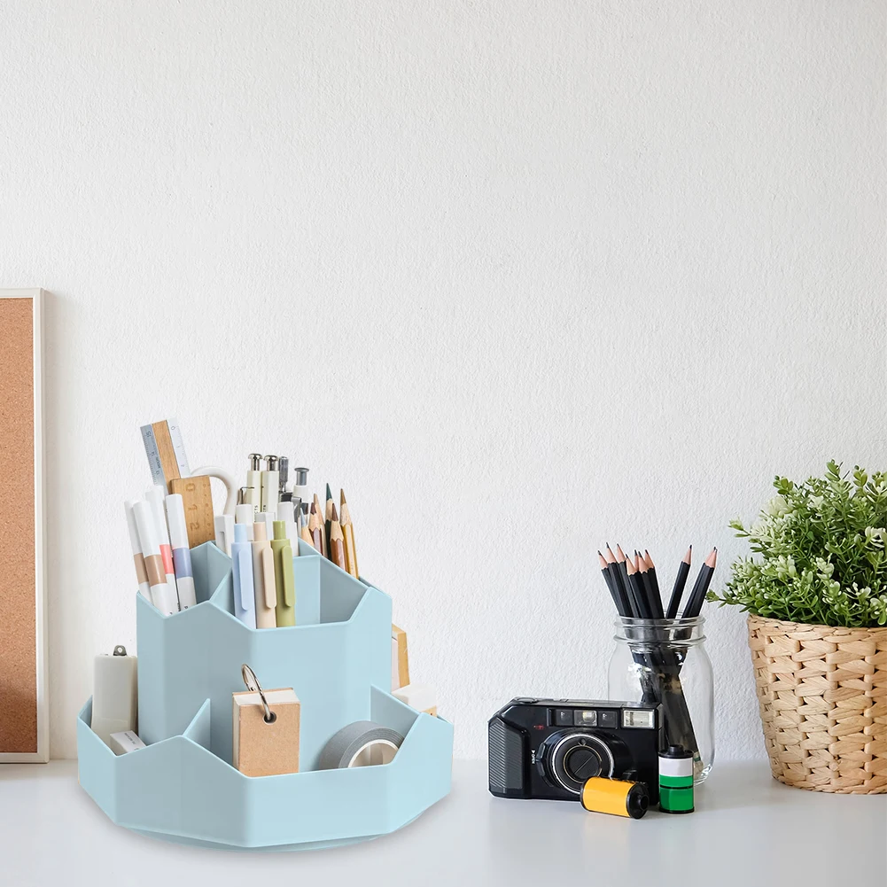 Desktop Stationery Organizer 9 Slots Rotatable Pencil Stand 360 Degree Rotating Cute Pencil Cup Pot for Home Office School