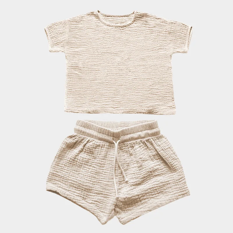 Baby Linen T Shirts and Pants Set Cotton Kids Summer Spring Short Sleeve Children Casual Classic Outifits