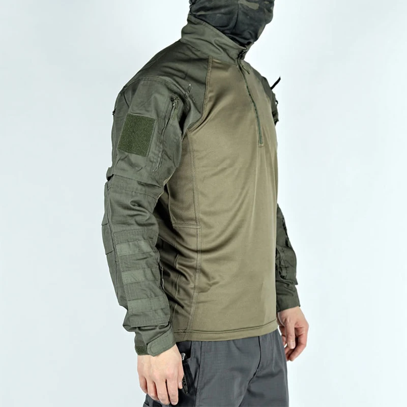Men's Training Shirt Casual Tactical Top Camouflage Solid Long Sleeve Jacket Spring Autumn Wear-Resistant Outdoor