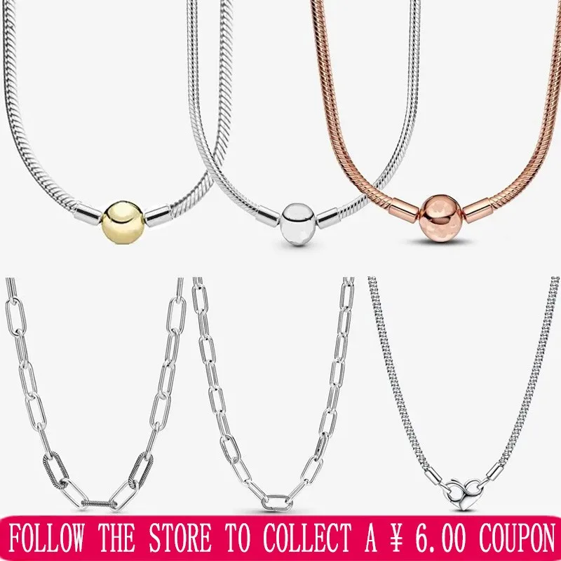 Popular 925 Sterling Silver Original Logo ME Series Circular Chain Buckle Chain Necklace Moments Snake Necklace DIY Jewelry Gift