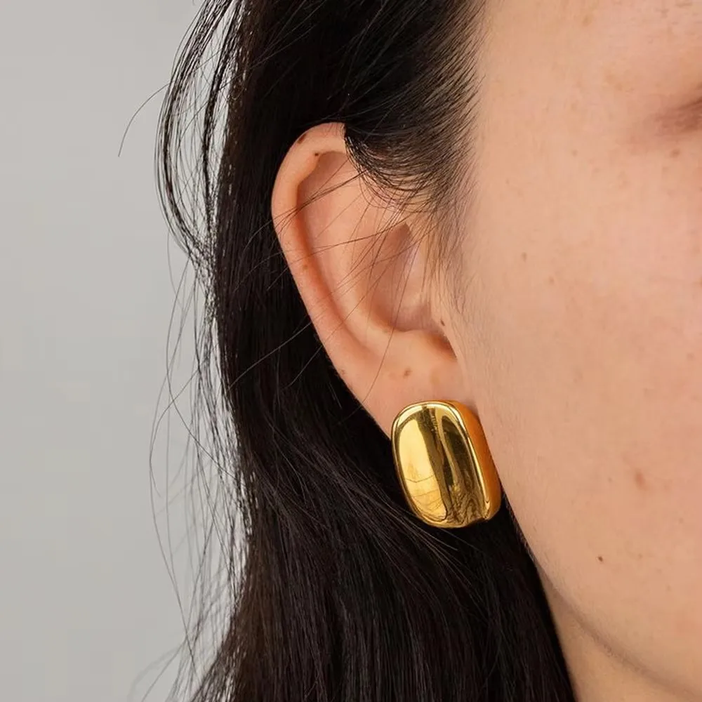 Fashion Gold Plated Texture Geometric Stud Earrings for Women Retro Stainless Steel Polished Statement Vintage Ear Jewelry Aros