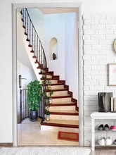  Fake staircase door stickers villa stairs 3d wall art vinyl mural home decoration creative waterproof poster wallpaper 77*200cm 