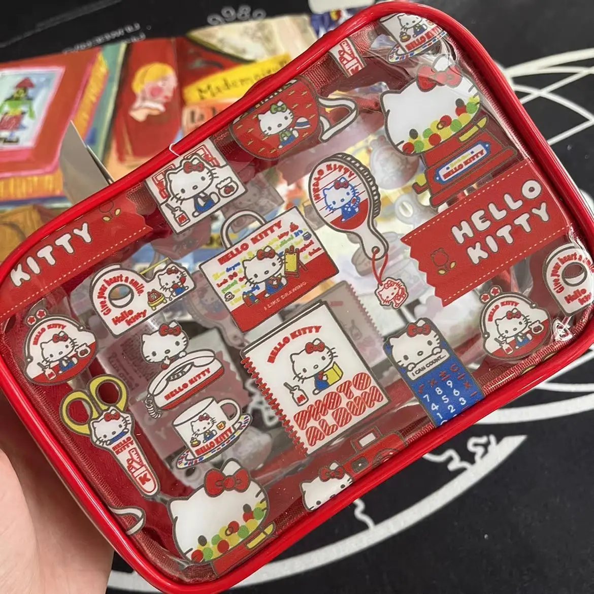 

Sanrio мультфильм Hello Kitty аниме прозрачная водонепроницаемая сумка для макияжа Милая косметика для хранения модные подарки для девушек высокой красоты