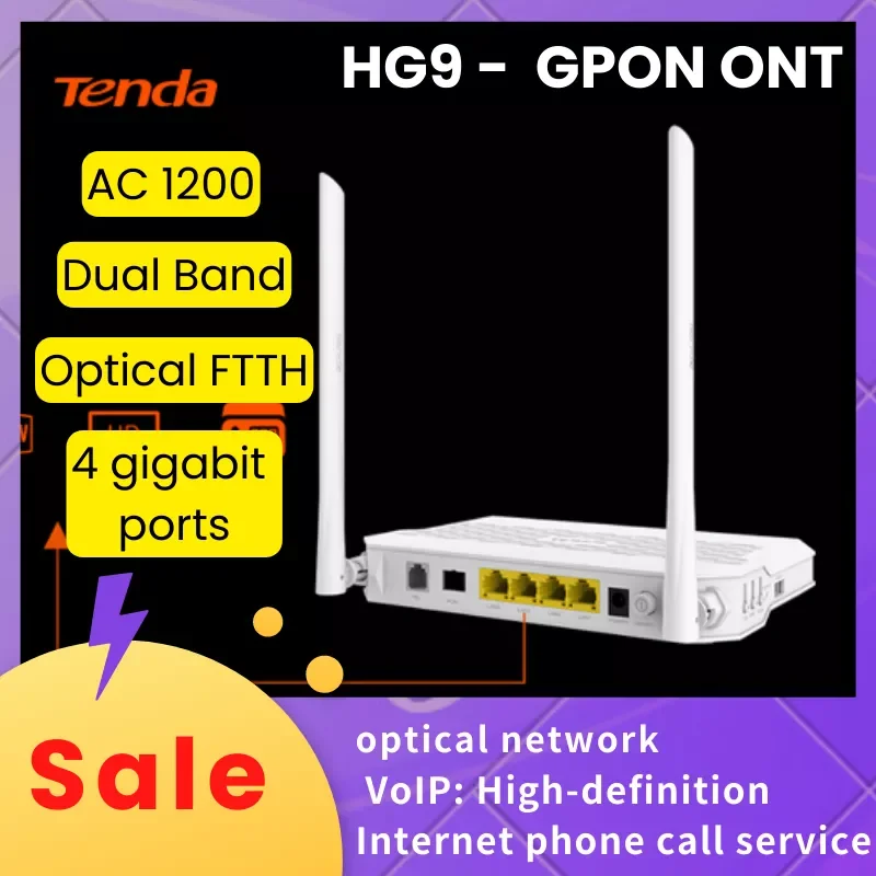 Tenda HG9 GPON AC1200 Dualband Wi-Fi Router ONT FTTH Optical Fiber Network ONU Modem OLT OMCI TR069 VoIP Phone Call USB NOT EPON