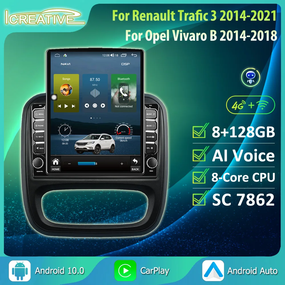 Autoradio Android 13 OiLiehu Per Renault Trafic 3 (2014-2021) E Opel Vivaro B (2014-2018) – 9 Pollici, 4+64GB, Carplay Wireless, GPS, WiFi