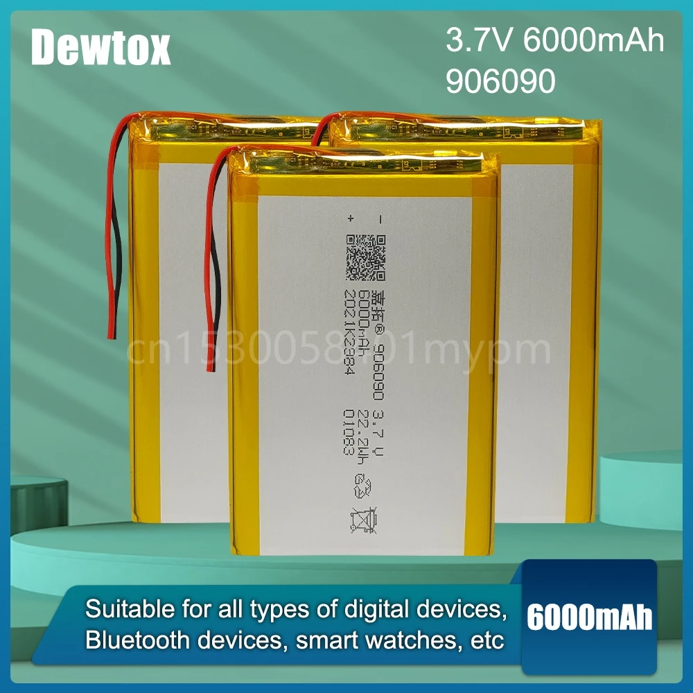 906090 3.7V 6000mAh Rechargeable Lithium Polymer Battery for DVD GPS LED Lamp Electric Toys E-book Tablet Power Bank Lipo Cells