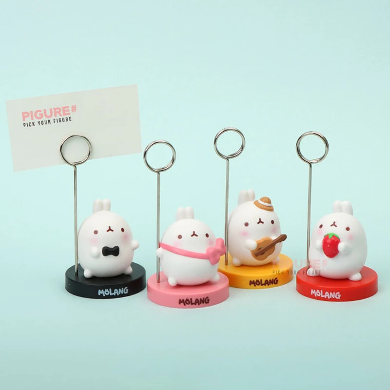 

original Molang Bunny Kawaii Desktop Ornament Hand-made Stand Anime Figurine Mini Rabbit Trendy Play Doll Desk Decoration Girls