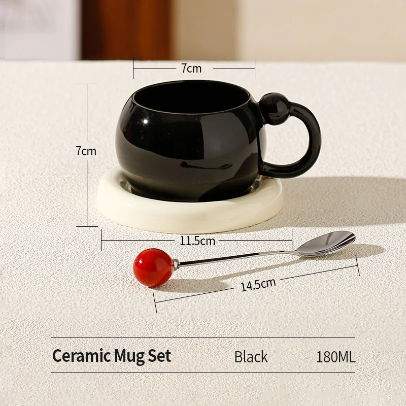 طقم قهوة وشاي سيراميك فاخر 180 مل مع صحن وملعقة -...