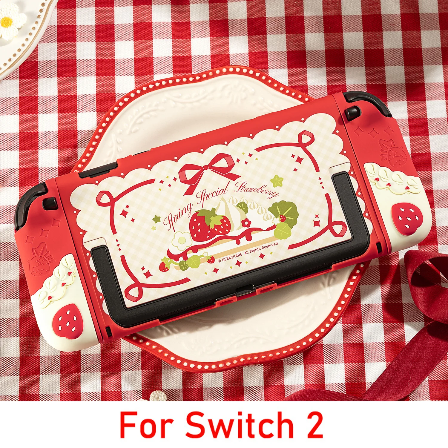Strawberry-Themed Protective Hard Shell Case with Silicone Hand Grips