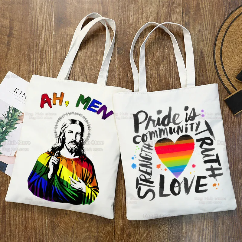 

Jesus Funny LGBT Women Package Canvas Bag Lesbians Gay Bisexuals Handbags Rainbow Shoulder Bags Shopping Girls Pride Handbag