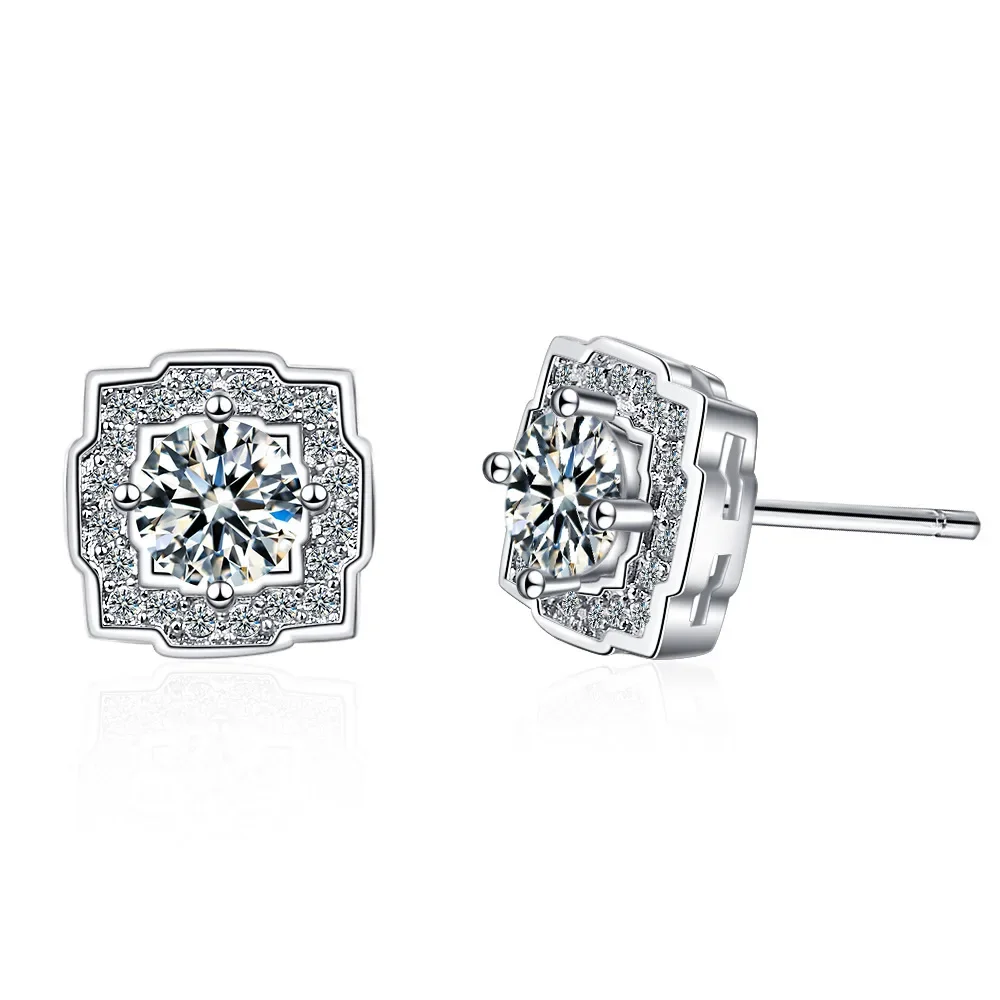 

Genuine 925 Sterling Silver Diamond Stud Earring for Women TRENDY Aros Mujer Oreja Diamond Stud Earrings Orecchini Females