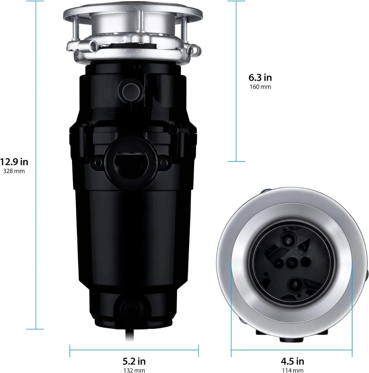 10-US-WM-058-3B Garbage Disposal Anti-Jam Stainless Steel Food Waste Grinding System, 1/2 HP Economy, Black | USA | NEW 3