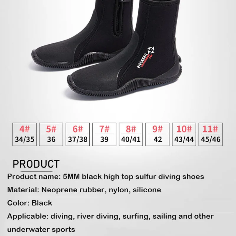 Oulylan Premium Neoprene Diving Boot 5m Water Shoes Wetsuit Booties With Anti-Slip Rubber Sole  Zipper For Surf Scuba 1 Pair 5