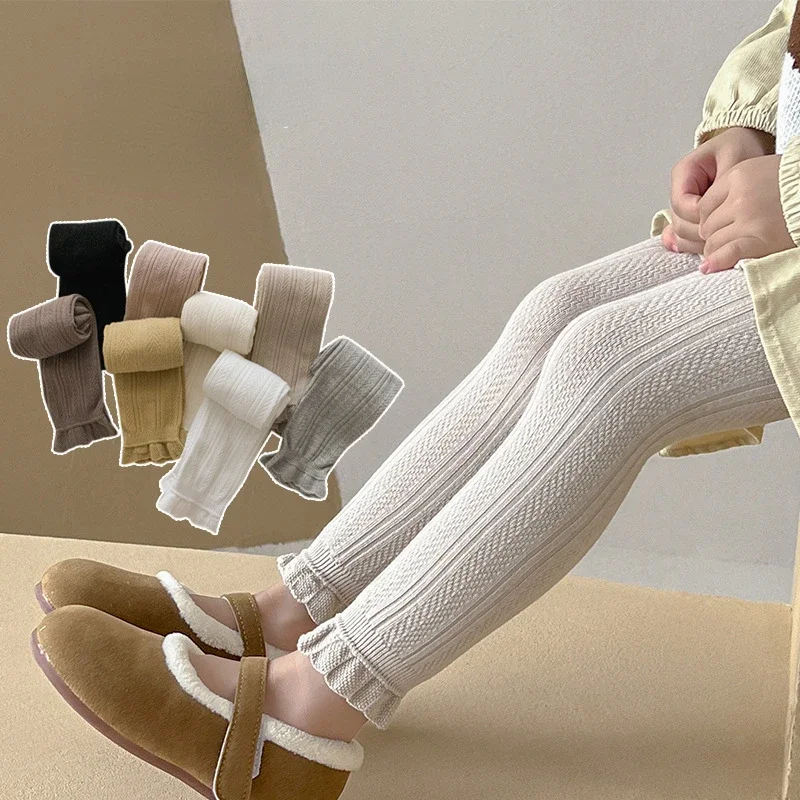 Girl Leggings Warm Girls Leggings Solid Color Cotton Baby Leggings Lace Flower Skinny Pants Kids Children Trousers 1-8 Years