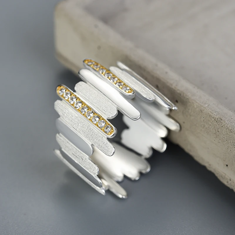 Lotus Spaß Echt 925 Sterling Silber Handgemachte Natürliche Zirkon Edlen Schmuck Kreative Minimalistischen Stil Parallel Linien Ringe für Frauen