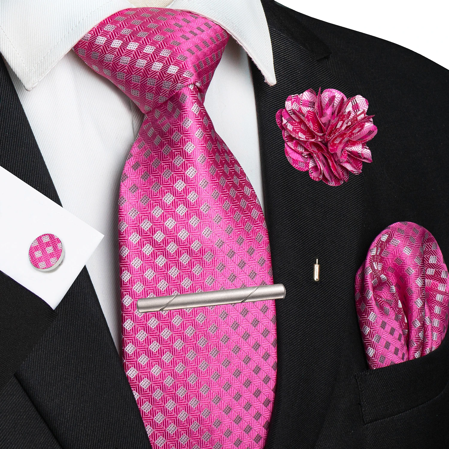 Men's Ties Tie Pin Pocket Square Cufflinks Tie Clip Set