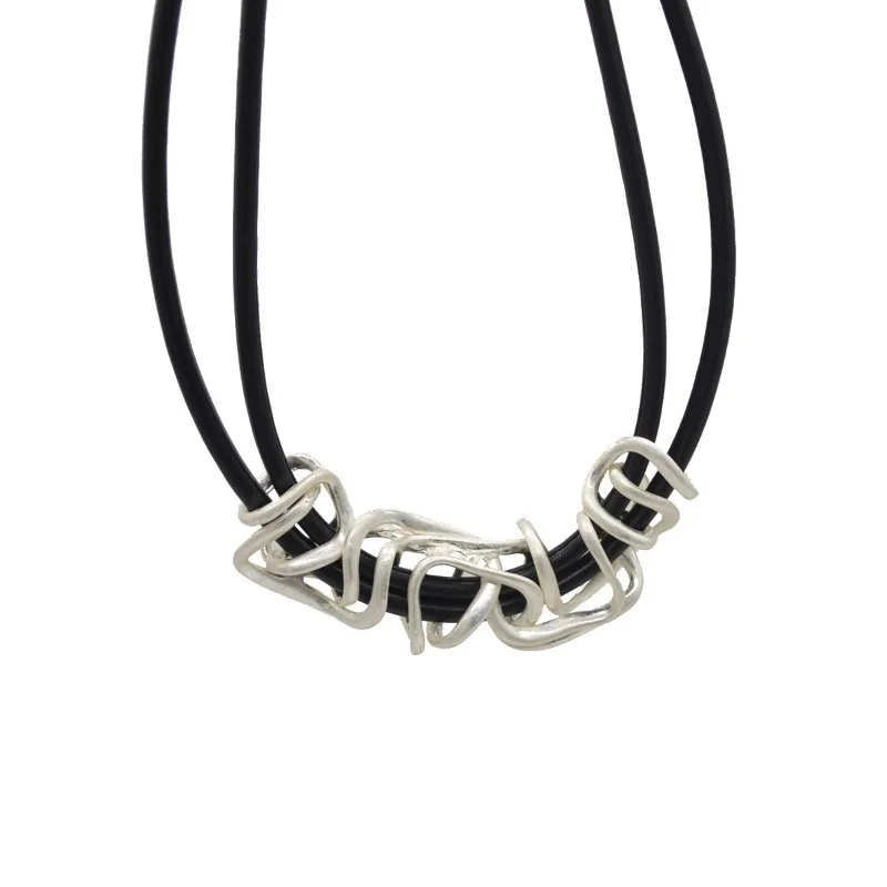 Gothic Punk Fashion Black Double Layer PU Leather Cord Irregular Designer Women's Necklace Collar Party Evening Women's Jewelry