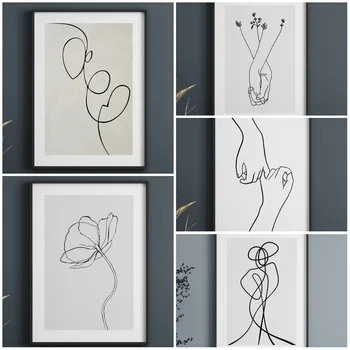 Disegno della linea artistica nero bianco strisce astratte stampe corpo fiore coppia mani donna tela pittura decorazione della stanza murale