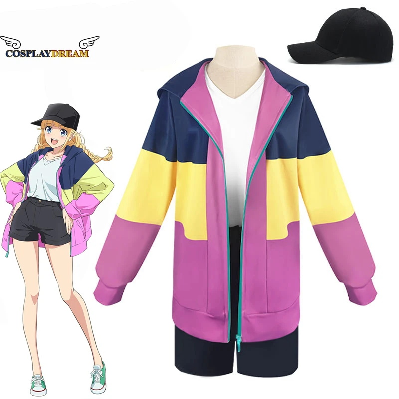  Anime Paripi Koumei Tsukimi Eiko Cosplay Costume Kong Ming  Hooded Jacket Blonde Hat Shirt Pants Girls Set Outfit (S) : Clothing, Shoes  & Jewelry