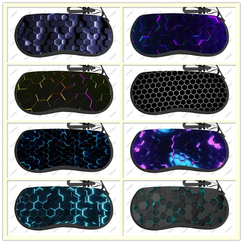 

honeycomb hexagon Glasses Case Printed Travel Zipper Sunglasses Bag Pattern Classic Men's and Women's Storage Glasses Bag