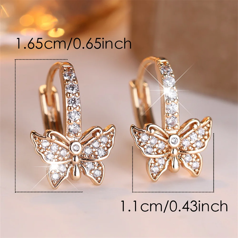 Cute Small Butterfly White Zircon Hoop Earrings For Women Vintage Gold Color Animal Ear Buckle Wedding Jewelry Versatile Gifts