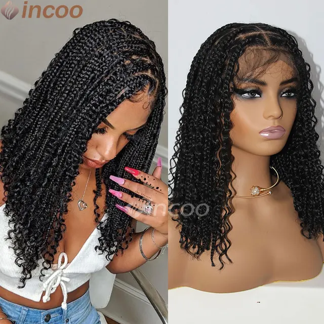 Synthetic Box Braided Wig Full Lace Front Wig Butterfly Locs Braided Wigs Dreadlock Wig 12" Short Knotless Wigs For Black Women