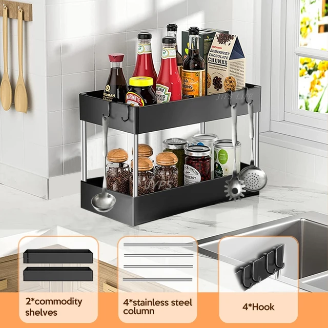  Beriflai 2 Tier Pull Out Under Sink Organizer, Stainless Steel,  Black, 1 Pack: Home & Kitchen