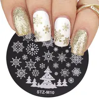 Beauty Stainless Steel Snow Flake Flower Elk Stamping Plates Round Nail Art Template Stamp Stencil Christmas 1