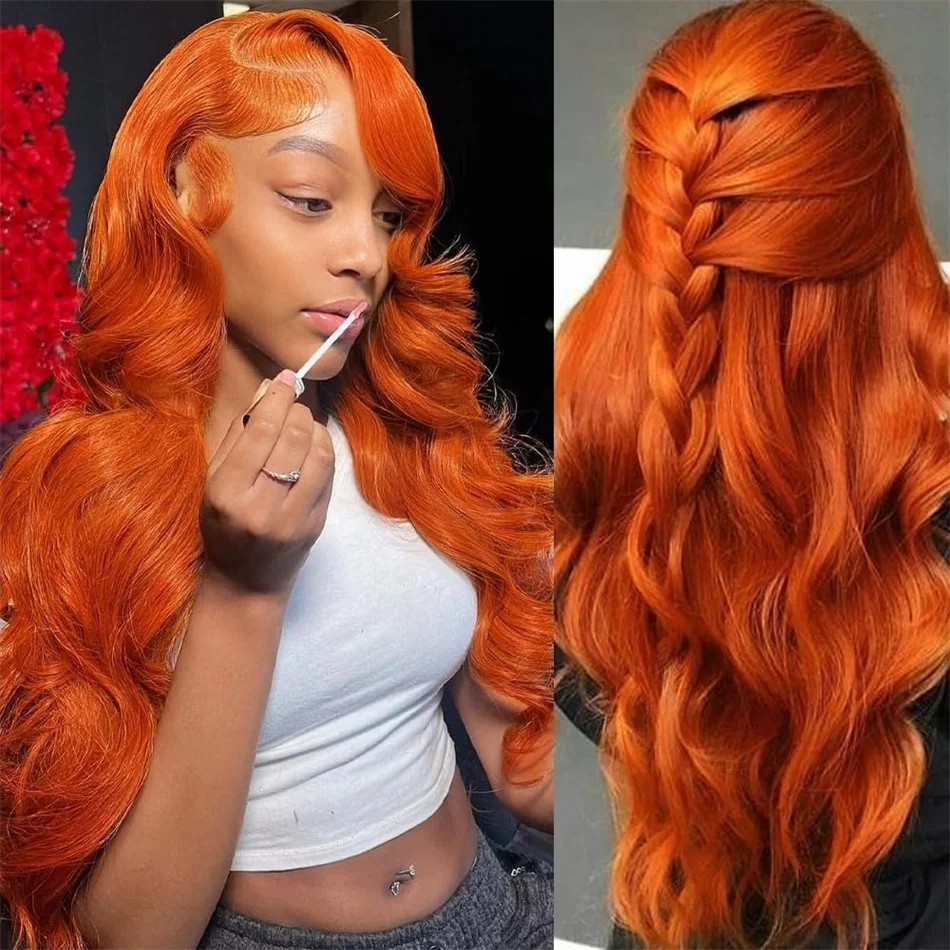 

Body Wave 4x4 Colored Lace Frontal Wig 13x4 Ginger Orange HD Lace Front Glueless Human Hair Wig To Wear For Women 30 Inch Hair