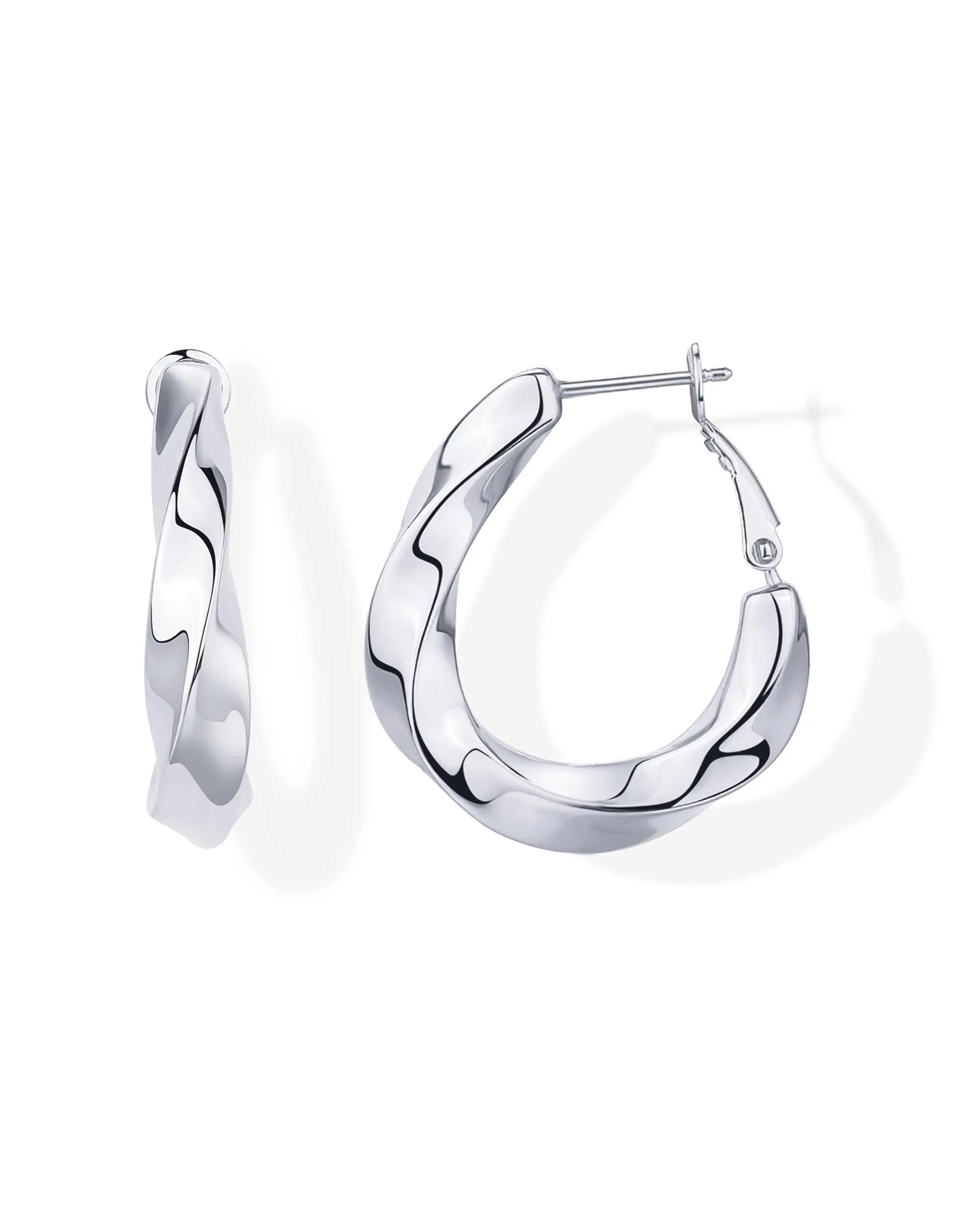 Shevalu Women Geometry Design Hoops Earrings High Quality 14K Gold Plated 925 Sterling Silver Post Chunky Twisted Huggie Earring 5